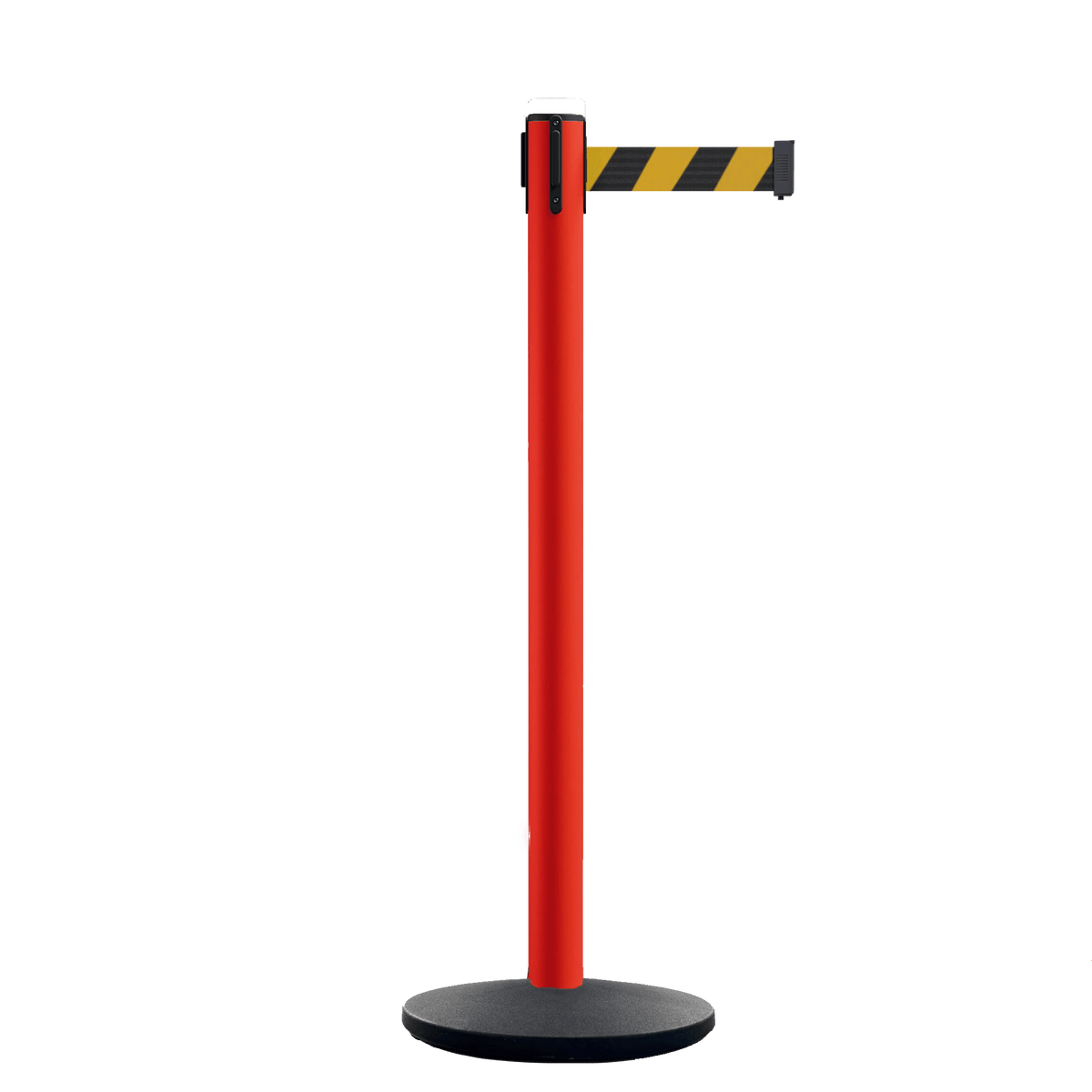 Retractable Belt Barrier Stanchion, Polished Brass Post with Heavy Duty Cast Iron Base, 14 ft Belt – Montour Line MI650 - Crowd Control Warehouse