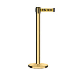 Retractable Belt Barrier Stanchion, Polished Brass Post with Heavy Duty Cast Iron Base, 14 ft Belt – Montour Line MI650 - Crowd Control Warehouse