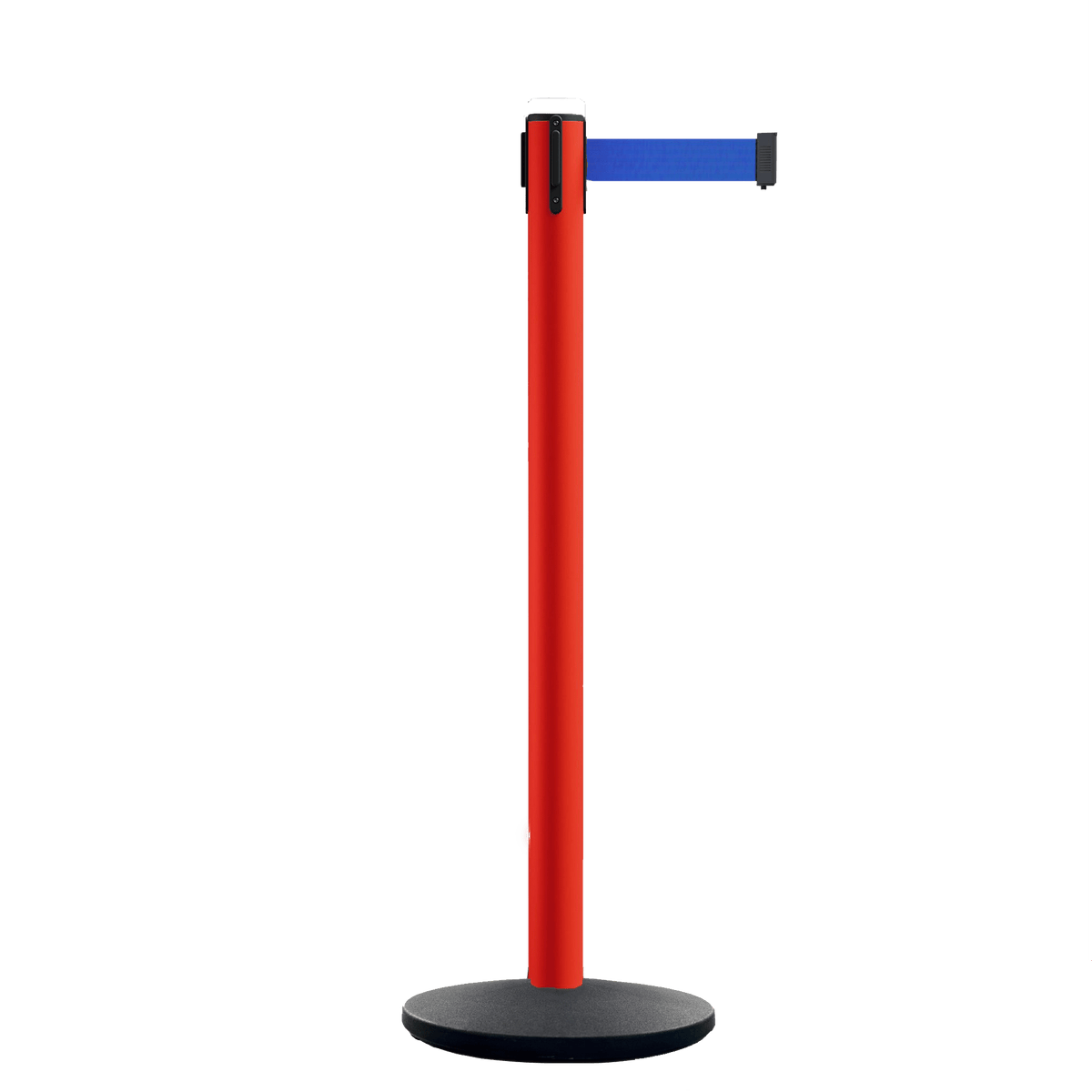 Retractable Belt Barrier Stanchion, Polished Brass Post with Heavy Duty Cast Iron Base, 14 ft Belt – Montour Line MI650 - Crowd Control Warehouse