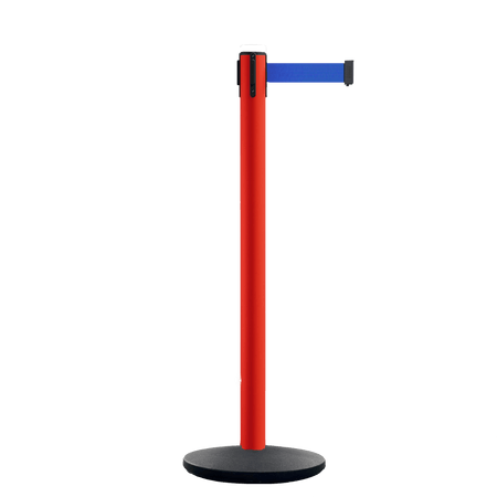 Retractable Belt Barrier Stanchion, Polished Brass Post with Heavy Duty Cast Iron Base, 14 ft Belt – Montour Line MI650 - Crowd Control Warehouse