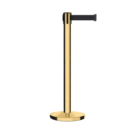 Retractable Belt Barrier Stanchion, Polished Brass Post with Heavy Duty Cast Iron Base, 16 ft Belt – Montour Line MI650 - Crowd Control Warehouse