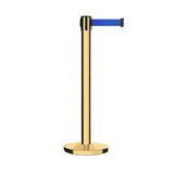 Retractable Belt Barrier Stanchion, Polished Brass Post with Heavy Duty Cast Iron Base, 16 ft Belt – Montour Line MI650 - Crowd Control Warehouse
