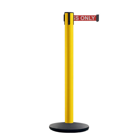Retractable Belt Barrier Stanchion, Polished Brass Post with Heavy Duty Cast Iron Base, 16 ft Belt – Montour Line MI650 - Crowd Control Warehouse
