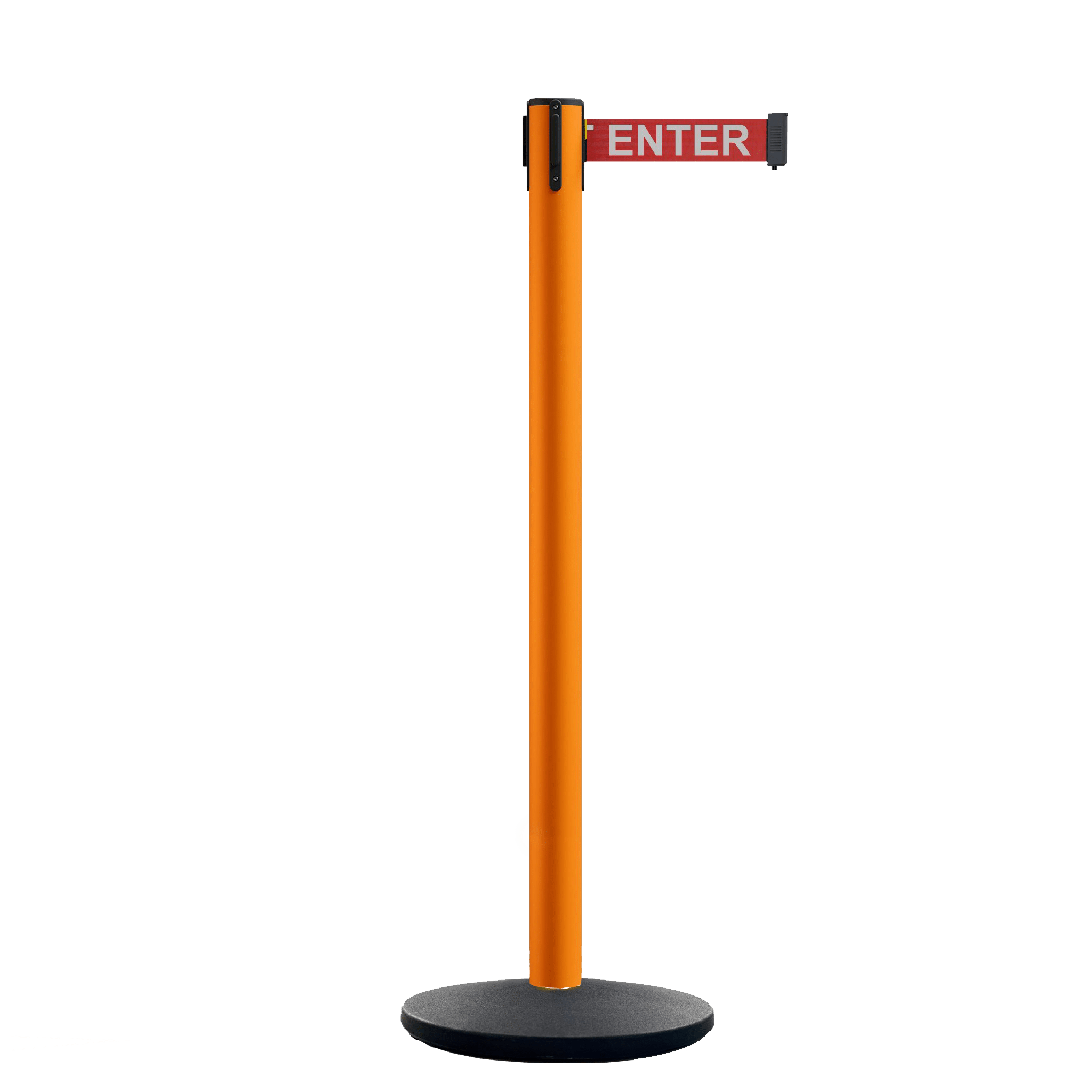 Retractable Belt Barrier Stanchion, Polished Brass Post with Heavy Duty Cast Iron Base, 16 ft Belt – Montour Line MI650 - Crowd Control Warehouse