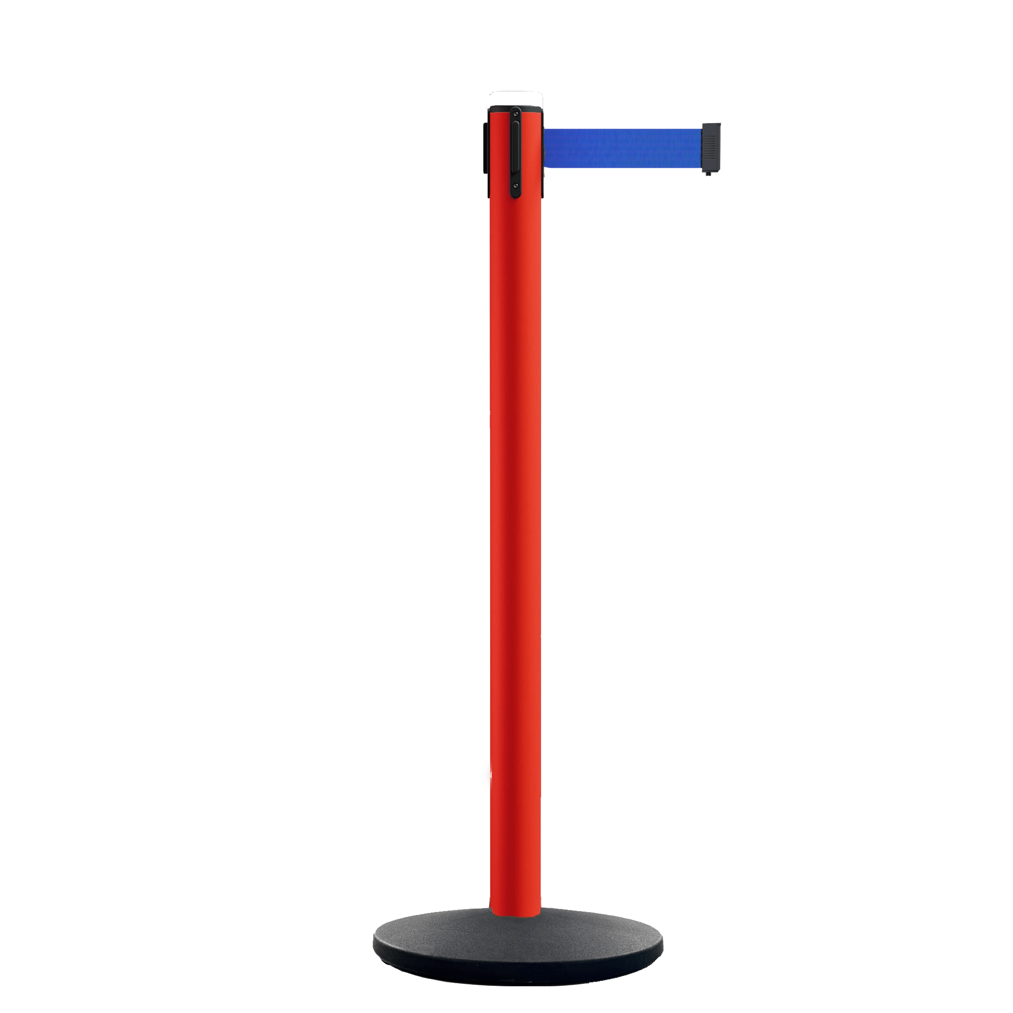 Retractable Belt Barrier Stanchion, Polished Brass Post with Heavy Duty Cast Iron Base, 16 ft Belt – Montour Line MI650 - Crowd Control Warehouse