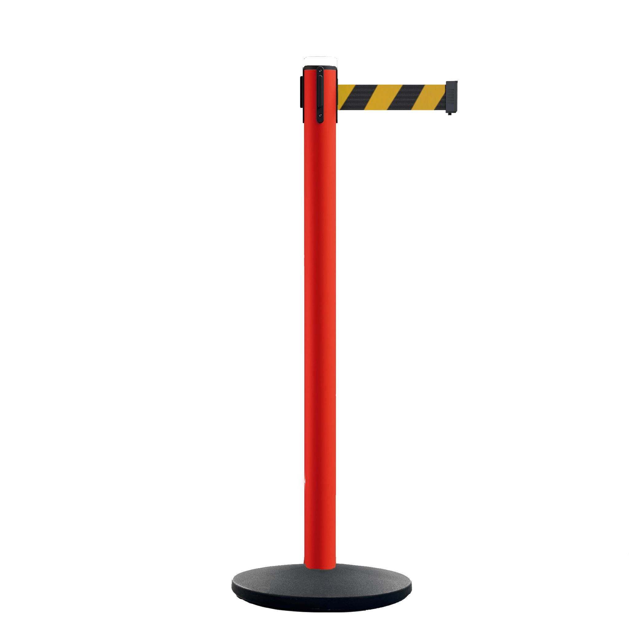 Retractable Belt Barrier Stanchion, Polished Brass Post with Heavy Duty Cast Iron Base, 16 ft Belt – Montour Line MI650 - Crowd Control Warehouse