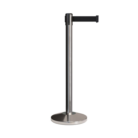 Retractable Belt Barrier Stanchion, Polished Stainless Post, 7.5 Ft. Belt - CCW Series RBB - 100 - Crowd Control Warehouse