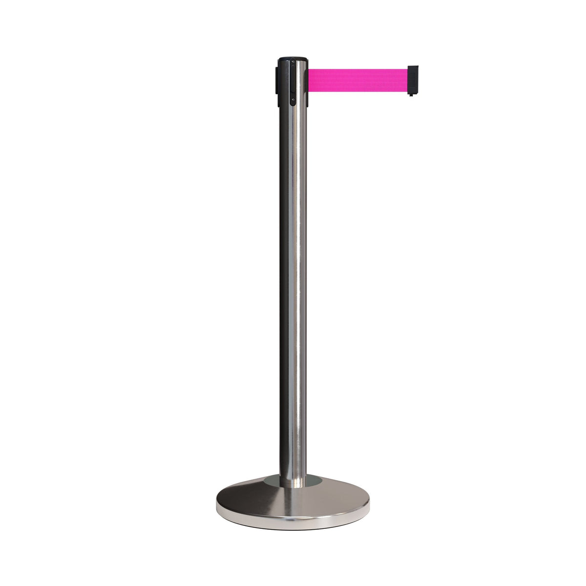 Retractable Belt Barrier Stanchion, Polished Stainless Post, 7.5 Ft. Belt - CCW Series RBB - 100 - Crowd Control Warehouse