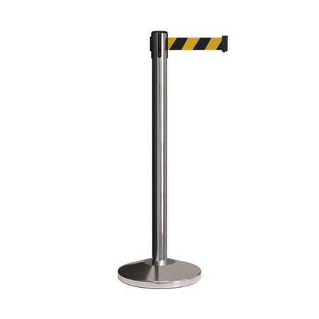 Retractable Belt Barrier Stanchion, Polished Stainless Post, 7.5 Ft. Belt - CCW Series RBB - 100 - Crowd Control Warehouse