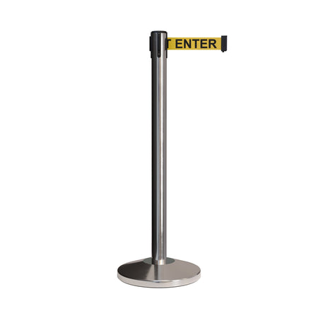 Retractable Belt Barrier Stanchion, Polished Stainless Post, 7.5 Ft. Belt - CCW Series RBB - 100 - Crowd Control Warehouse