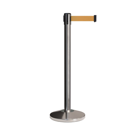 Retractable Belt Barrier Stanchion, Polished Stainless Post, 7.5 Ft. Belt - CCW Series RBB - 100 - Crowd Control Warehouse