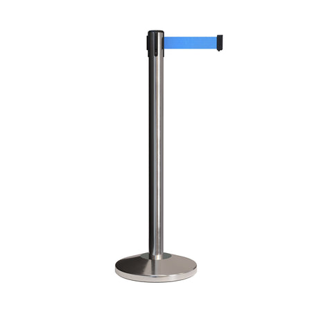Retractable Belt Barrier Stanchion, Polished Stainless Post, 7.5 Ft. Belt - CCW Series RBB - 100 - Crowd Control Warehouse