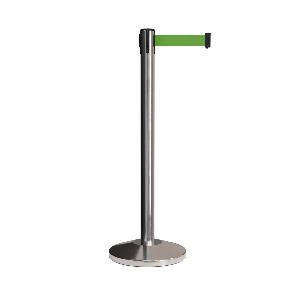 Retractable Belt Barrier Stanchion, Polished Stainless Post, 7.5 Ft. Belt - CCW Series RBB - 100 - Crowd Control Warehouse