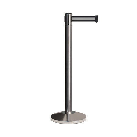 Retractable Belt Barrier Stanchion, Polished Stainless Post, 7.5 Ft. Belt - CCW Series RBB - 100 - Crowd Control Warehouse