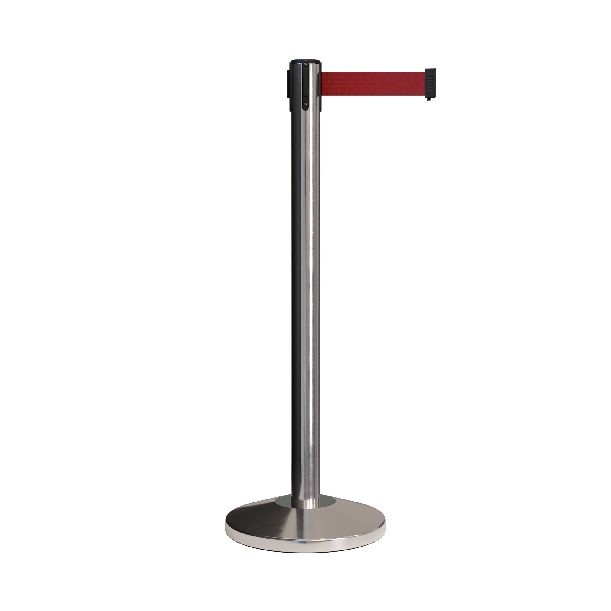 Retractable Belt Barrier Stanchion, Polished Stainless Post, 7.5 Ft. Belt - CCW Series RBB - 100 - Crowd Control Warehouse