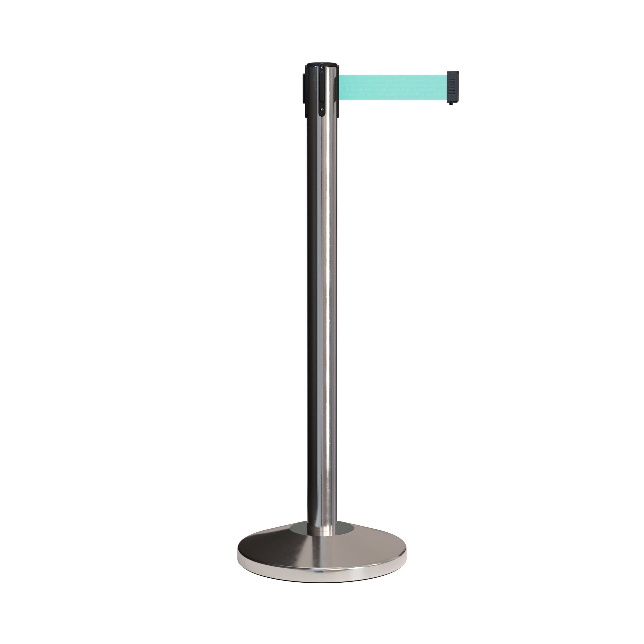 Retractable Belt Barrier Stanchion, Polished Stainless Post, 7.5 Ft. Belt - CCW Series RBB - 100 - Crowd Control Warehouse