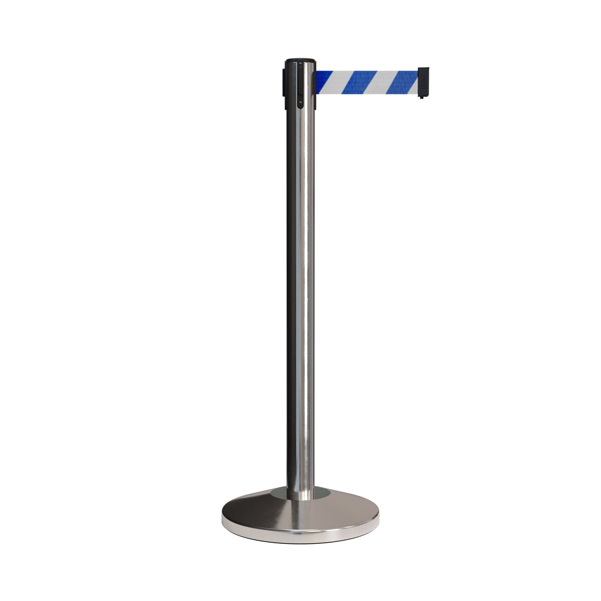 Retractable Belt Barrier Stanchion, Polished Stainless Post, 7.5 Ft. Belt - CCW Series RBB - 100 - Crowd Control Warehouse