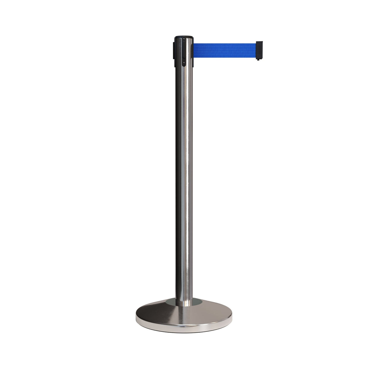 Retractable Belt Barrier Stanchion, Polished Stainless Post, 7.5 Ft. Belt - CCW Series RBB - 100 - Crowd Control Warehouse