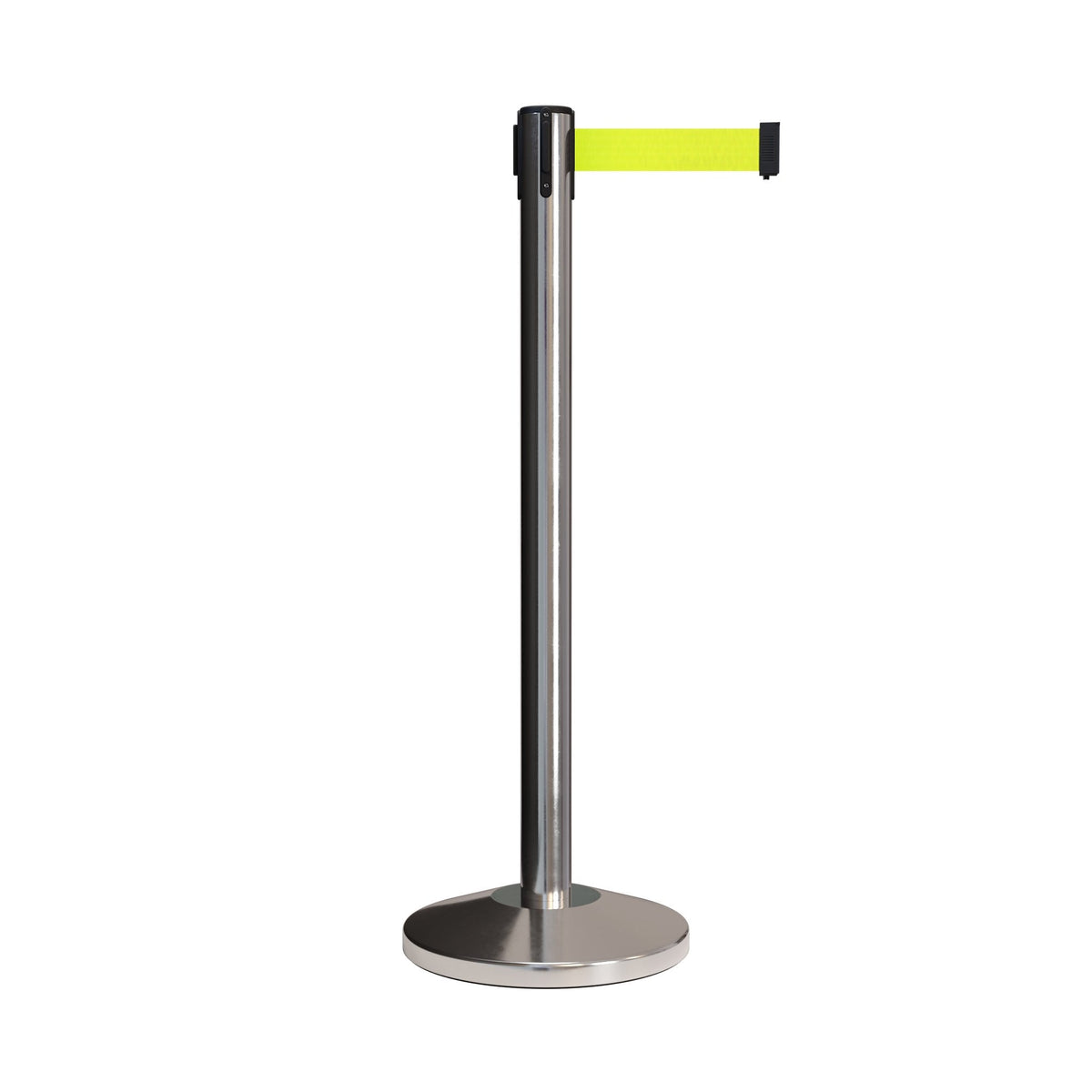 Retractable Belt Barrier Stanchion, Polished Stainless Post, 7.5 Ft. Belt - CCW Series RBB - 100 - Crowd Control Warehouse