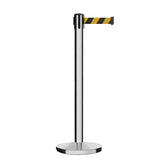 Retractable Belt Barrier Stanchion, Polished Stainless Steel Post, Cast Iron Base, 11 Ft. Belt - Montour Line MI630 - Crowd Control Warehouse