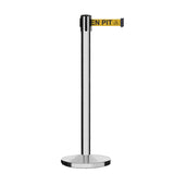 Retractable Belt Barrier Stanchion, Polished Stainless Steel Post, Cast Iron Base, 9 Ft. Belt - Montour Line MI630 - Crowd Control Warehouse