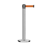 Retractable Belt Barrier Stanchion, Polished Stainless Steel Post with Heavy Duty Cast Iron Base, 14 ft Belt – Montour Line MI650 - Crowd Control Warehouse