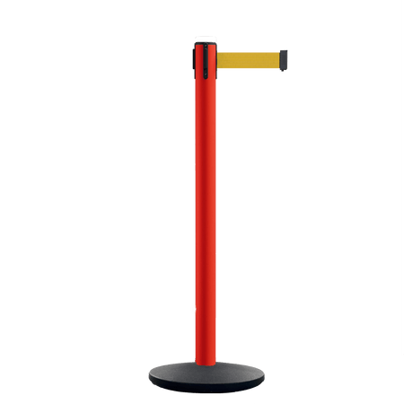 Retractable Belt Barrier Stanchion, Polished Stainless Steel Post with Heavy Duty Cast Iron Base, 16 ft Belt – Montour Line MI650 - Crowd Control Warehouse