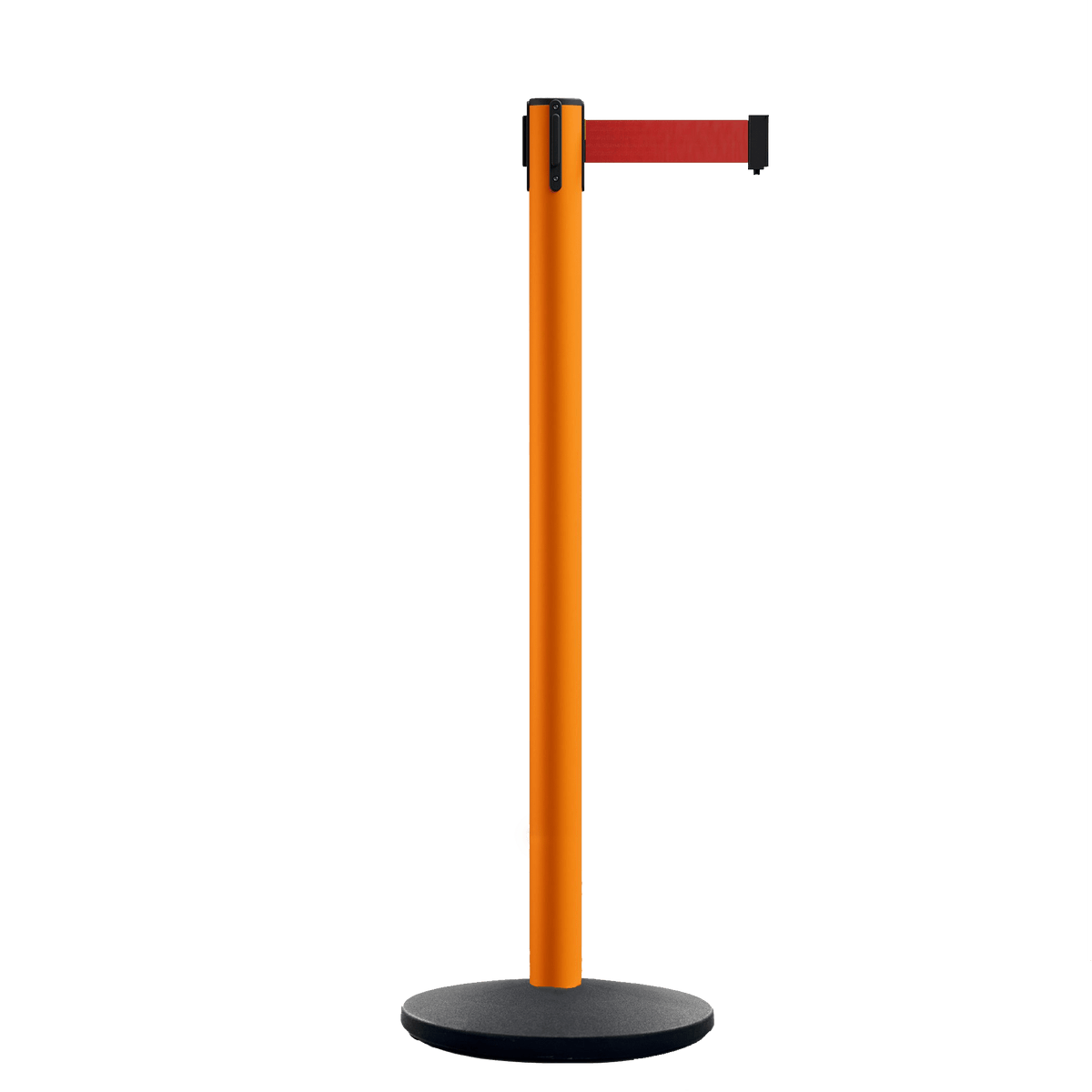 Retractable Belt Barrier Stanchion, Polished Stainless Steel Post with Heavy Duty Cast Iron Base, 16 ft Belt – Montour Line MI650 - Crowd Control Warehouse