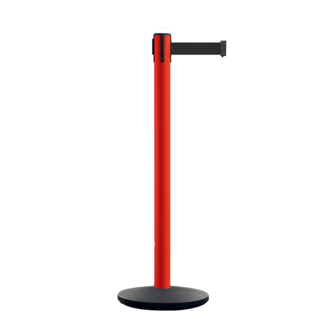 Retractable Belt Barrier Stanchion, Polished Stainless Steel Post with Heavy Duty Cast Iron Base, 16 ft Belt – Montour Line MI650 - Crowd Control Warehouse