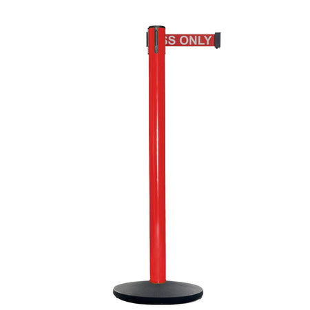 Retractable Belt Barrier Stanchion, Red Post, Cast Iron Base, 13 Ft. Belt - Montour Line MSI630 - Crowd Control Warehouse