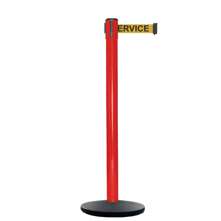 Retractable Belt Barrier Stanchion, Red Post, Cast Iron Base, 13 Ft. Belt - Montour Line MSI630 - Crowd Control Warehouse