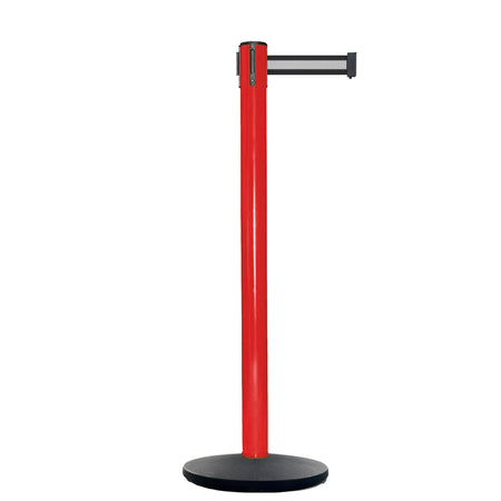 Retractable Belt Barrier Stanchion, Red Post, Cast Iron Base, 13 Ft. Belt - Montour Line MSI630 - Crowd Control Warehouse