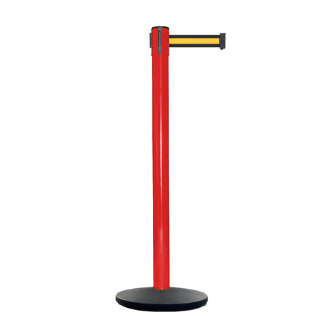 Retractable Belt Barrier Stanchion, Red Post, Cast Iron Base, 13 Ft. Belt - Montour Line MSI630 - Crowd Control Warehouse