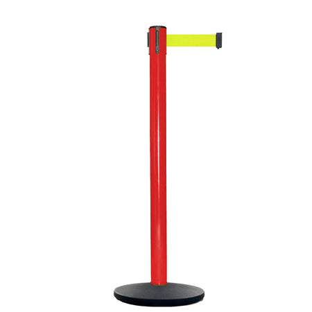 Retractable Belt Barrier Stanchion, Red Post, Cast Iron Base, 13 Ft. Belt - Montour Line MSI630 - Crowd Control Warehouse