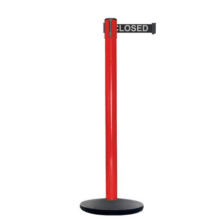 Retractable Belt Barrier Stanchion, Red Post, Cast Iron Base, 13 Ft. Belt - Montour Line MSI630 - Crowd Control Warehouse