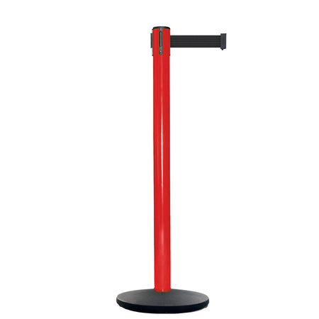 Retractable Belt Barrier Stanchion, Red Post, Cast Iron Base, 13 Ft. Belt - Montour Line MSI630 - Crowd Control Warehouse