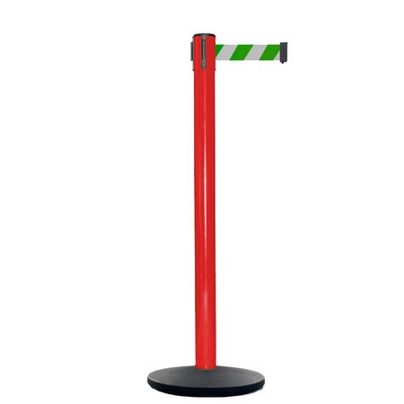 Retractable Belt Barrier Stanchion, Red Post, Cast Iron Base, 13 Ft. Belt - Montour Line MSI630 - Crowd Control Warehouse