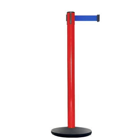 Retractable Belt Barrier Stanchion, Red Post, Cast Iron Base, 13 Ft. Belt - Montour Line MSI630 - Crowd Control Warehouse