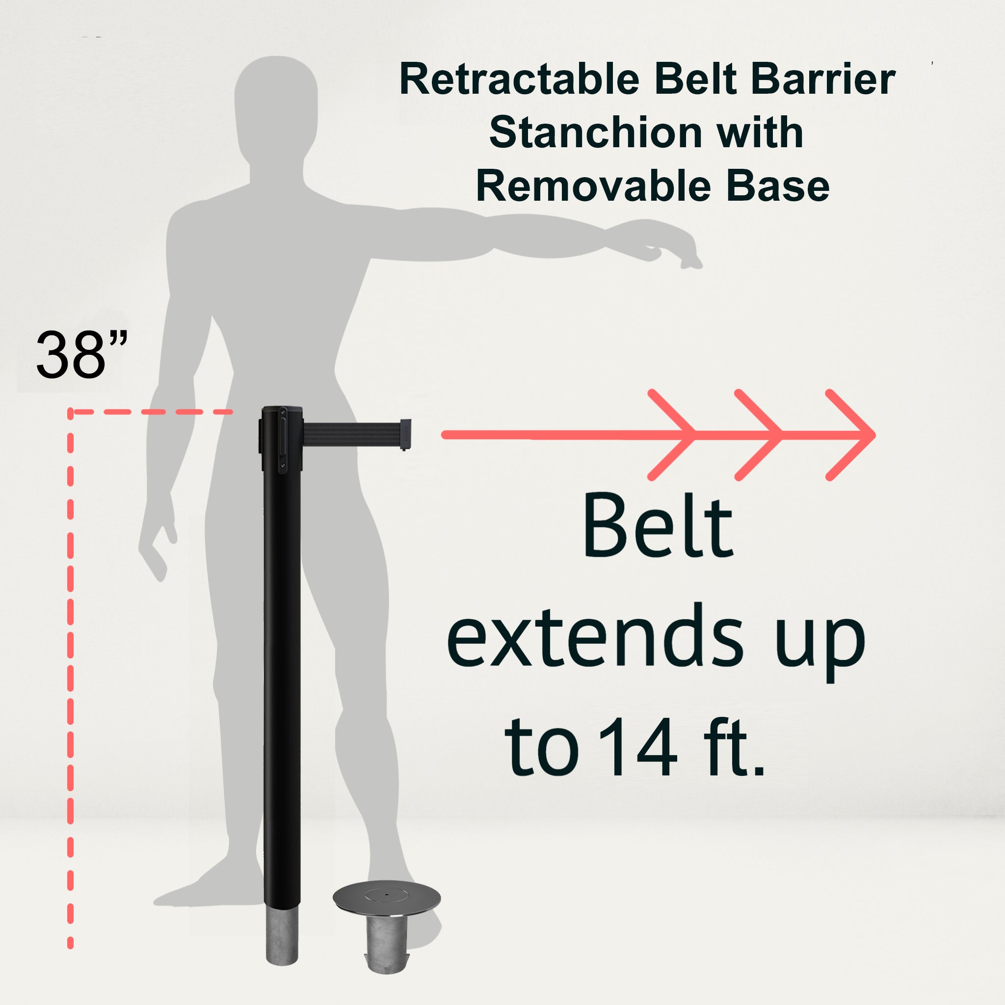 Retractable Belt Barrier Stanchion, Removable Base, 14 ft Belt - Montour Line MX650R - Crowd Control Warehouse