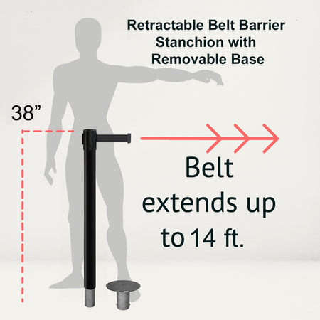 Retractable Belt Barrier Stanchion, Removable Base, 14 ft Belt - Montour Line MX650R - Crowd Control Warehouse