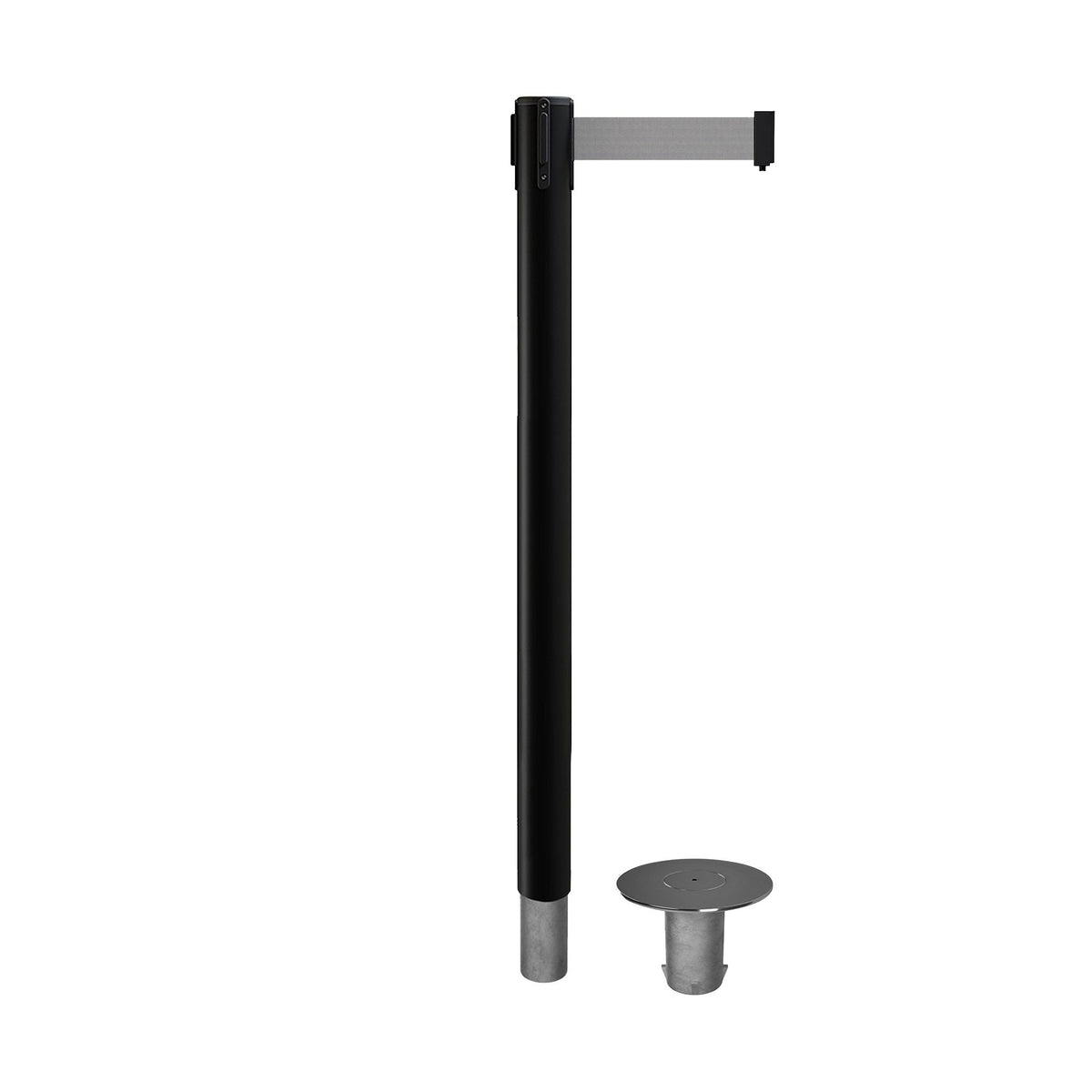 Retractable Belt Barrier Stanchion, Removable Base, Black Post, 11 Ft. Belt - Montour Line MX630R - Crowd Control Warehouse