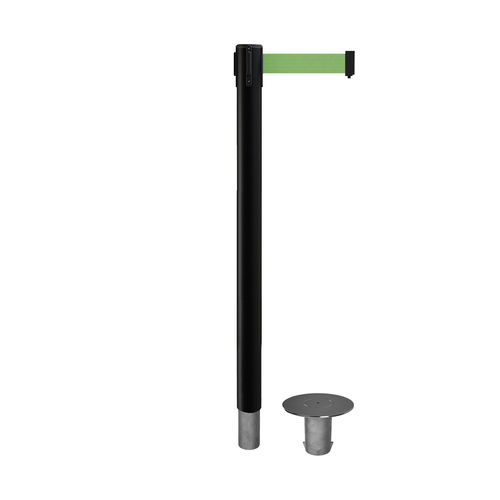 Retractable Belt Barrier Stanchion, Removable Base, Black Post, 11 Ft. Belt - Montour Line MX630R - Crowd Control Warehouse