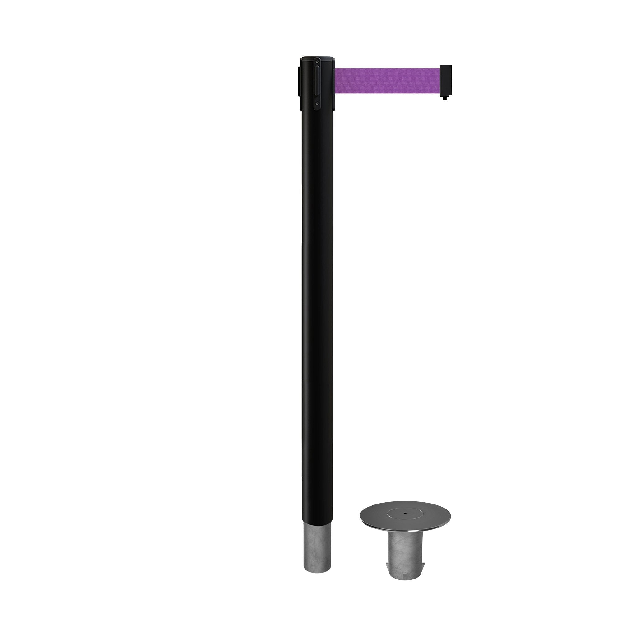 Retractable Belt Barrier Stanchion, Removable Base, Black Post, 11 Ft. Belt - Montour Line MX630R - Crowd Control Warehouse