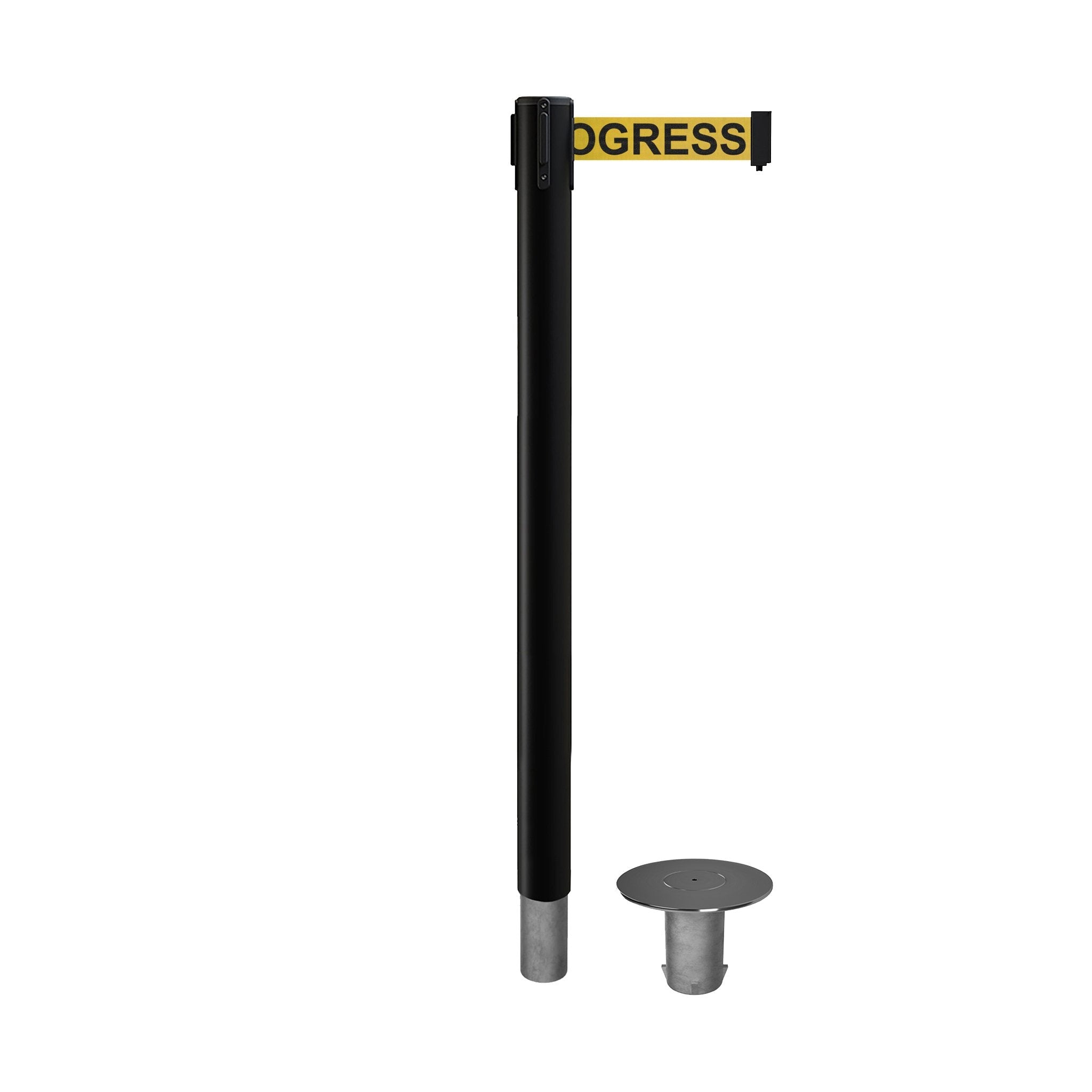Retractable Belt Barrier Stanchion, Removable Base, Black Post, 11 Ft. Belt - Montour Line MX630R - Crowd Control Warehouse