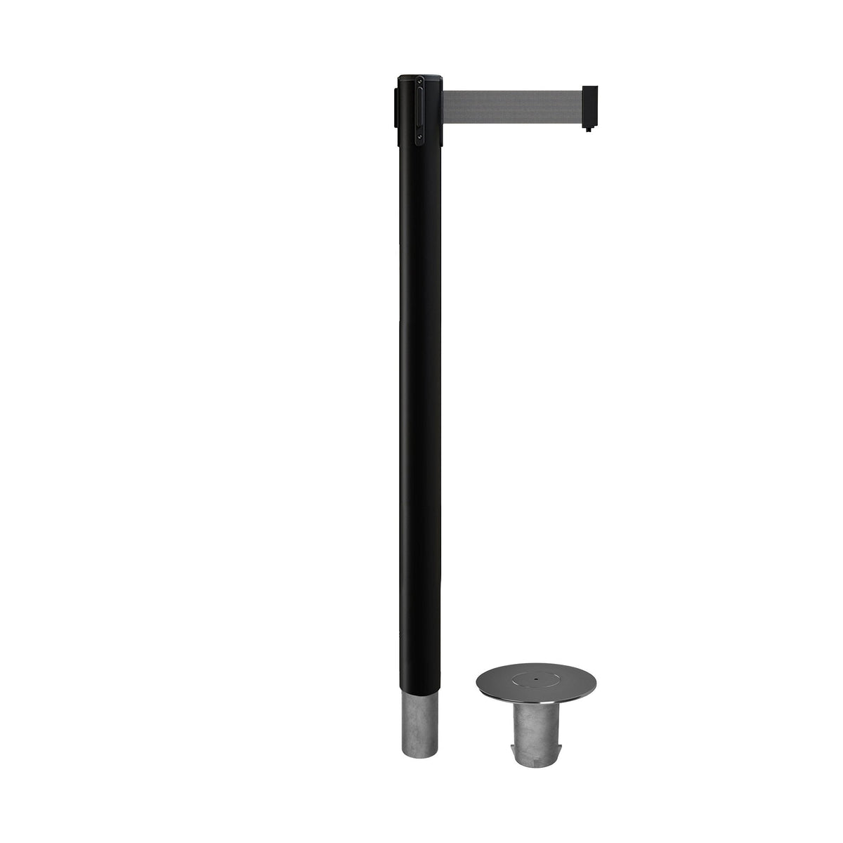 Retractable Belt Barrier Stanchion, Removable Base, Black Post, 11 Ft. Belt - Montour Line MX630R - Crowd Control Warehouse