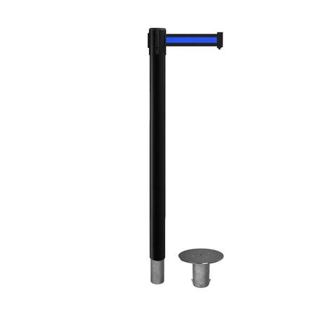 Retractable Belt Barrier Stanchion, Removable Base, Black Post, 11 Ft. Belt - Montour Line MX630R - Crowd Control Warehouse