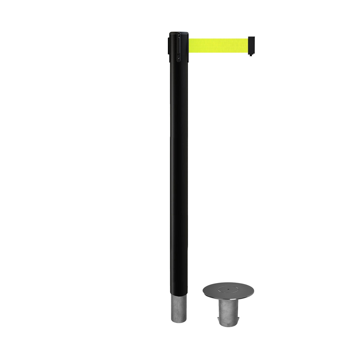 Retractable Belt Barrier Stanchion, Removable Base, Black Post, 11 Ft. Belt - Montour Line MX630R - Crowd Control Warehouse