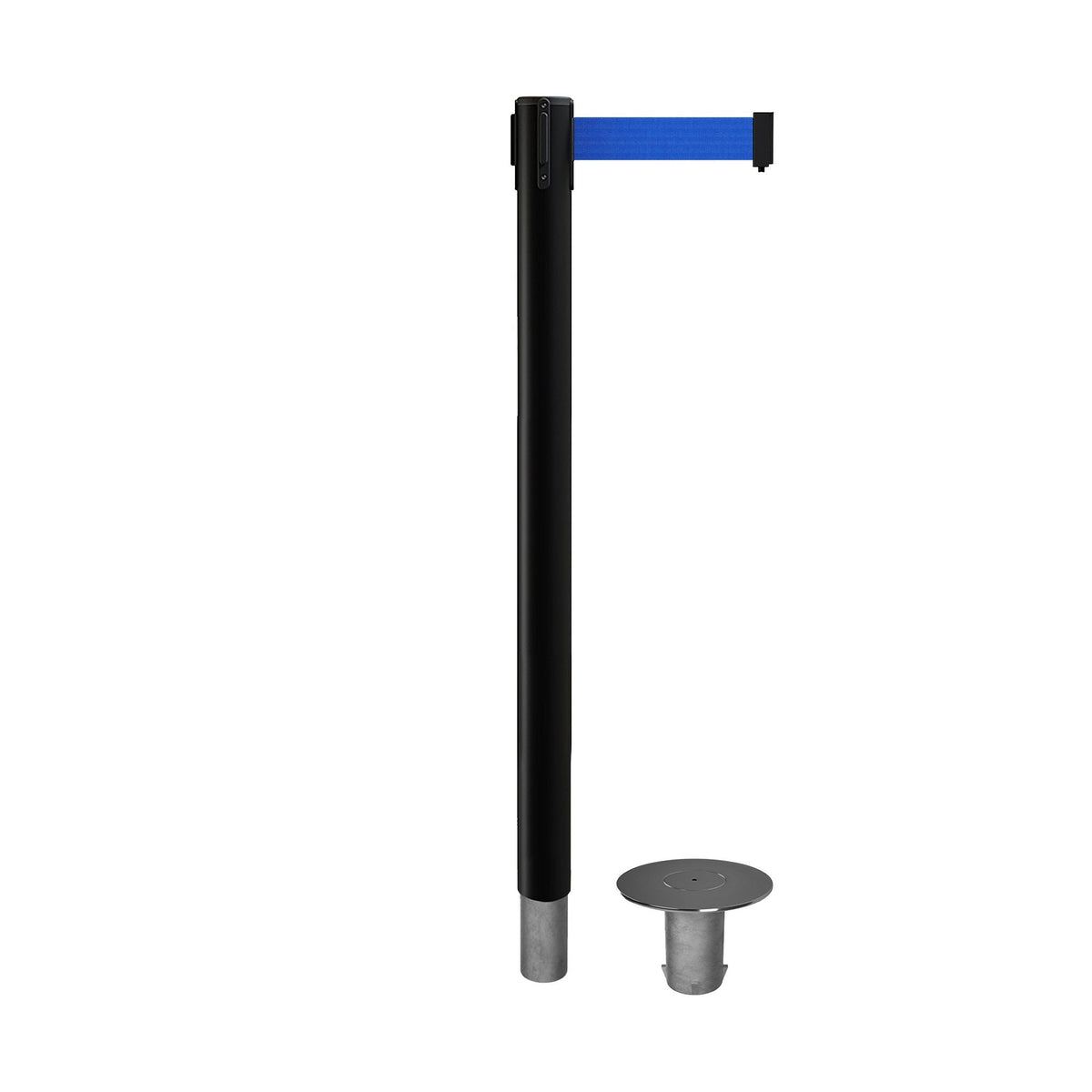 Retractable Belt Barrier Stanchion, Removable Base, Black Post, 11 Ft. Belt - Montour Line MX630R - Crowd Control Warehouse