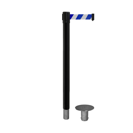 Retractable Belt Barrier Stanchion, Removable Base, Black Post, 11 Ft. Belt - Montour Line MX630R - Crowd Control Warehouse