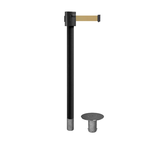 Retractable Belt Barrier Stanchion, Removable Base, Black Powder Coated Post, 35 ft Belt - Montour Line MX760R - Crowd Control Warehouse